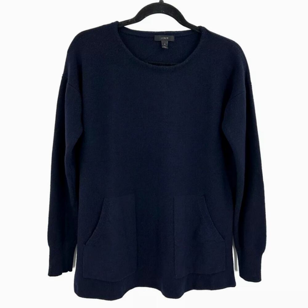 J.Crew Merino Wool Dark Blue Womens Small Sweater Crewneck Pocket Shirt Knit